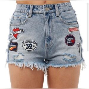 MINKPINK Free Ride Patch Denim Shorts Size Small